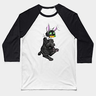 Bobtail BunnyCat: Black Tabby (White) Baseball T-Shirt